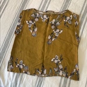 ZARA basic boxy mustard floral short sleeve blouse